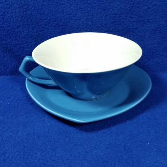 Vintage Mary Kay Blue Heart Shaped Tea Cup and Saucer 1980's Consultant Gift - Picture 8 of 10